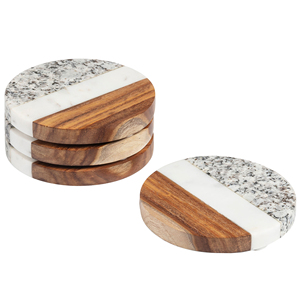 2 Pcs Marble and Wood <b>Coffee</b> Stone Coaster Cup Mats <b>Pads</b> Hexagon Shape Waterproof Desktop <b>Pad</b> Table Decoration - Product Image 6