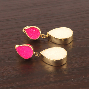 Best Selling Lady Fashion Drop <b>Dangle</b> <b>Earrings</b> Popular Pear Shape Natural White Pink Sugar Druzy <b>Gold</b>/ Silver Plated Pearl Main - Product Image 4