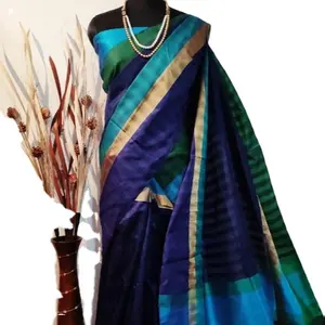 Designer Silk And Cotton Contra Colored Raw Silk Saree With Blouse Paithani Silk Sarees For Women