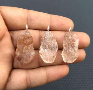 3ชิ้นพลอยทองแดงธรรมชาติอัญมณีเจียระไนแบบไม่ผ่านการบำบัดเสน่ห์หยาบจี้92.5เงินสเตอร์ลิงทำด้วยมือ - Product Image 2