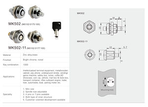 Serrure à cylindre miniature tubulaire à poussée MK502 avec clé - Product Image 3
