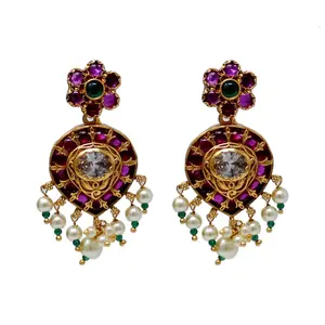 Traditional Gold Plated Antique Earring (Red Green)