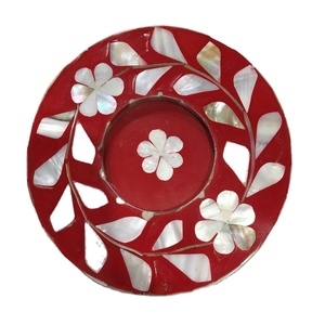 Juego de bandejas redondas de nácar para servir con seis posavasos Diseño floral para el hogar Oficina Hotel Restaurante Estilo tradicional - Product Image 4