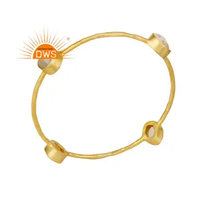 Brazalete de piedras preciosas de cuarzo multicristal indio 14K chapado en oro latón niñas moda brazalete joyería fabricante colección delicada