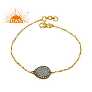 Aqua Chalcedony Gemstone <b>Bracelet</b> 925 <b>Silver</b> Jewelry Wholesale Yellow Gold Plated Women's <b>Chain</b> <b>Bracelet</b> Jewelry Manufacturer - Product Image 1
