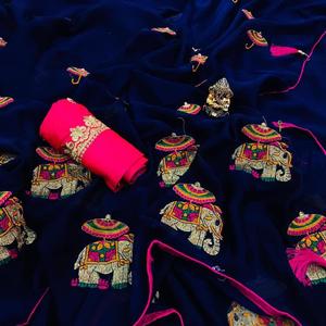 Vêtements de soirée les plus choisis et les plus tendances Saree imprimé jacquard avec chemisier Pièce pour femmes indiennes Sari Vêtement de gros à bas prix - Product Image 5