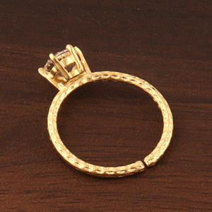 Minimalist round cut gemstone ring tiny clear quartz hammered texture band ring brass 18k gold plated fashion <b>jewelry</b> for her - Product Image 5