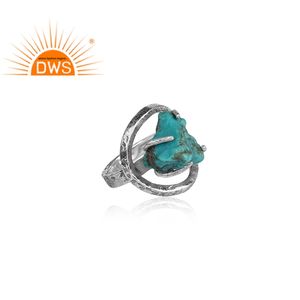 Bague en argent massif 925 avec turquoises naturelle, pierre brute, vente en gros, fournitures de bijoux - Product Image 3