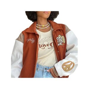 Varsity แจ็คเก็ตเบสบอลแขนยาวสำหรับผู้หญิง,เสื้อแจ็คเก็ตลำลองพิมพ์ลายแบบสั่งทำ - Product Image 2