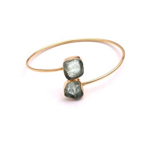 Pulsera de moda hecha a mano para mujer Latón ajustable Aqua Marine Joyas de piedras preciosas chapadas en oro Directo del fabricante - Product Image 1