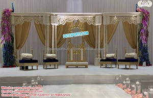 Escenario de boda de fibra dorada tradicional, conjunto de escenario de boda con el tema Grand Srilankan, escenario de Srilankan tallado Grand Golden - Product Image 6