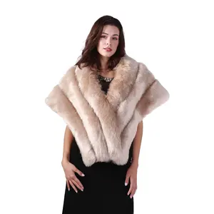 In Stock Fashion Winter Women Fox Faux Fur Poncho Shawl Keep Warm Women Scarf