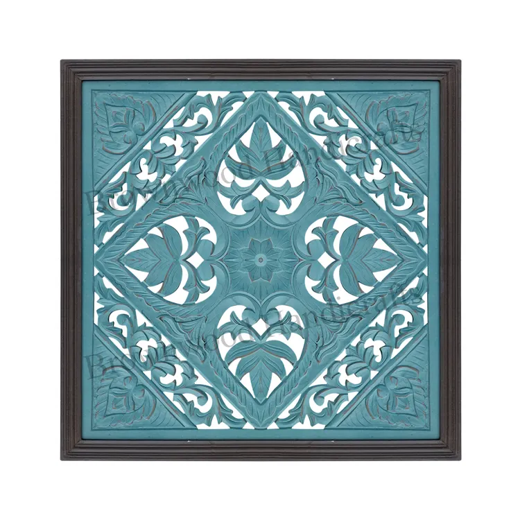 Design di lusso 22 mm pannello murale di forma quadrata intagliato a mano in MDF di colore blu antico per la decorazione domestica e l'arredamento dell'ufficio a basso prezzo