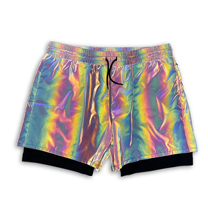 Pantalones cortos reflectantes para correr para hombre, pantalones cortos informales transpirables con arcoíris 3M para seguridad nocturna, fluorescentes, para deportes al aire libre, entrenamiento, transpirables - Product Image 3