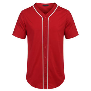 เสื้อยืดเบสบอลโพลีเอสเตอร์100% โพลีเอสเตอร์ของ V Neck Full Plain Blank Blank Solid Red สีขาว Pipping - Product Image 1