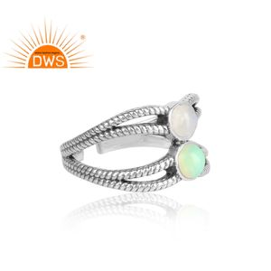 Piedra lunar de arcoíris Natural para mujer, Gema de ópalo etíope, vástago dividido, anillo de plata, proveedor de joyería - Product Image 3
