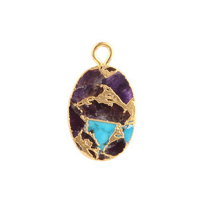 Joyería de latón galvanizado de oro de venta rápida para encontrar Mojave cobre púrpura turquesa piedra preciosa conector forma ovalada fianza única - Product Image 6