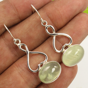 Regalo del Día de San Valentín Joyería ocasional Plata de Ley 925 Prehnita natural Piedra preciosa ovalada Pendiente colgante hecho a mano - Product Image 1