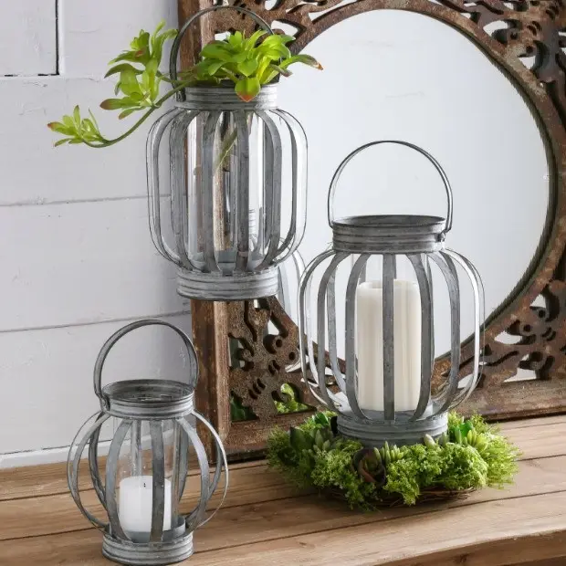 Linternas de hierro galvanizado, linternas en forma de cesta