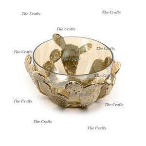 Bol décoratif alimentaire en laiton et verre fait à la main Bol de service alimentaire de forme ronde de la plus grande qualité à bas prix - Product Image 3