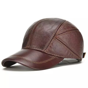 High Quality Leather Snapback Cap 100% Leather Sheep Skin Baseball <b>Hat</b> Caps Custom Your Own Design Embroidery Logo Caps - Product Image 1