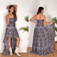 Robe bohème en crêpe de soie florale sans bretelles, longue jusqu'au sol, à volants, style Ibiza, écologique, pour la plage d'été, inspirée des saris indiens