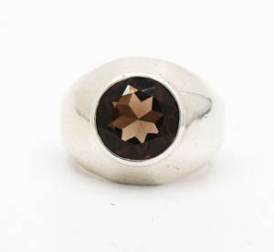 925โดมหินควอทซ์สโมคกี้ทรงเหลี่ยมเพชรพลอยแข็งแบบแฮนด์เมดแหวนเงินสเตอร์ลิงธรรมชาติสำหรับงานแต่งงานและงานปาร์ตี้ - Product Image 1