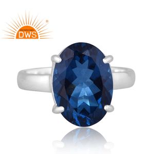 Plata de ley fina Doublet London Blue Topaz Cuarzo Piedra preciosa Anillo apilable Joyería para mujer Regalo para ella - Product Image 3