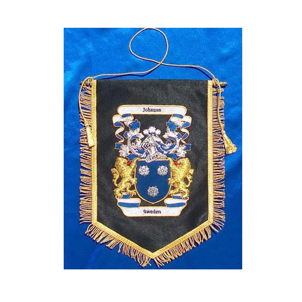 Bannière d'armoiries avec frange dorée Broderie à la main de crête familiale personnalisée badges de blazer à bas prix