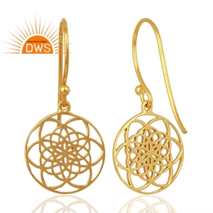 Pendientes colgantes hechos a mano con diseño de flor de estilo de vida, Plata de Ley 925, chapado en oro - Product Image 3