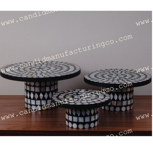 Set of 3 Round Mother Pearl Wood Cake Stands <b>Party</b> Serving Platters Celebrations Decorations Elegant Tray Design Desserts <b>Sweets</b> - Product Image 1