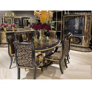 Muebles de Comedor Estilo Barroco Negro y Dorado, Juego de Mesa de Comedor de Lujo Tallada en Negro y Dorado, Comedor Imperial Tallado en Negro y Dorado - Product Image 1