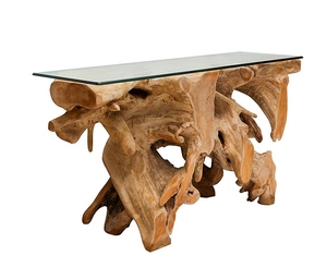 โต๊ะคอนโซลไม้สักแท้ทรงทันสมัยพร้อมท็อปกระจกสำหรับห้องนั่งเล่น - Product Image 4