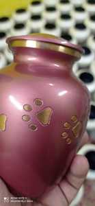 Brassworld India's Purple Brass Pet Cremation Urn with Golden Paw American Style - Product Image 5
