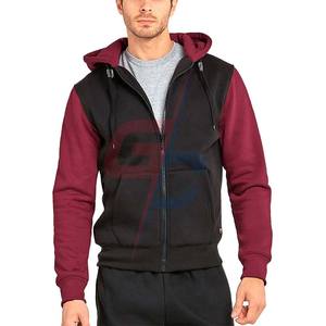 Sweat à capuche zippé-Sweat-shirt à capuche zippé en molleton bicolore épais en coton mélangé pour hommes - Product Image 2