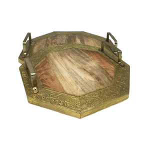 Plateau de service islamique en bois et en métal pour le plateau de nourriture d'ustensiles de cuisine d'hôtel de restaurant à des prix raisonnables - Product Image 1