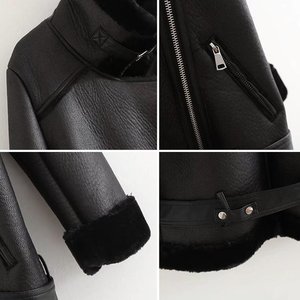 เสื้อแจ็คเก็ตหนังวัวแท้บุขนเทียมสำหรับผู้หญิง สไตล์ไฮสตรีท สีสั่งทำพิเศษ กันลม สำหรับฤดูหนาว - Product Image 5