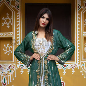 Made in India Urvashi Green Handcrafted Designer Abaya Farasha Hot Selling Product Muslim Rid Celebration Collection <b>Kaftan</b> - Product Image 1