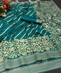 Banarasi Sari de seda Jacquard con blusa para mujer, ropa de fiesta para mujer, uso diario, de algodón suave Sari de seda, venta al por mayor, precio bajo étnico - Product Image 4