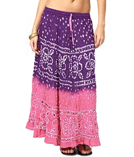 הודי רקמת Bandhej ארוך חצאית Bandhani פאייטים עבודה בוהמי בטן ריקוד היפי ארוך חצאית Boho חצאית לעטוף