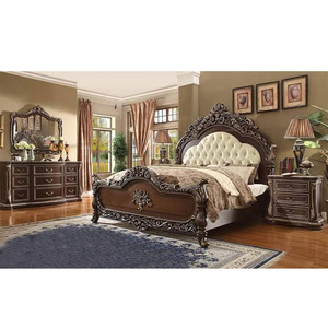 Ensemble de meubles de chambre à coucher moderne en teck fantaisie, 4 pièces, taille personnalisée, finition brun antique durable - Product Image 1