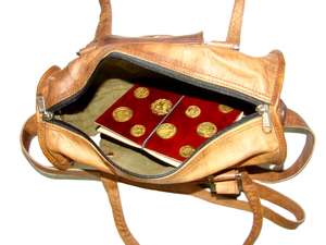 Sac à bagages unisexe en cuir de chèvre avec poche avant Sac de voyage en cuir véritable Weekender Fermeture à glissière Sac de sport rond - Product Image 4