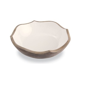 Handcrafted Tabletop Decoration Catering Use Salad Server <b>Bowls</b> <b>White</b> Enamel Finished Soup <b>Serving</b> <b>Bowl</b> Wooden <b>Bowl</b> Utensils - Product Image 1
