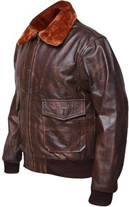 Chaqueta de bombardero de invierno informal, piel de cabra marrón, cuero de vaca, cuello alto grueso, cierre de cremallera, técnica lavada, servicio OEM disponible - Product Image 3