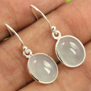 Naturel Saint Valentin Vintage Aqua Calcédoine Lisse Solide En Argent Sterling 925 Bijoux Classique Dangle Boucles D'oreilles Cadeau pour Elle - Product Image 1