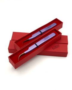 แหนบต่อขนตาสแตนเลสแบบมืออาชีพ45องศาเคลือบผงสีม่วงแวววาวเครื่องมือความงามปลายโค้งสีโรสโกลด์ - Product Image 6