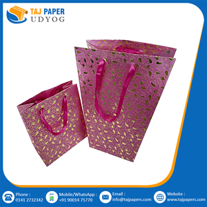 Custom <b>Made</b> Large Kraft <b>Paper</b> Bags with Flower Print Design Red Golden Color Handcrafted Recyclable Kraft Handle for Packing Set - Product Image 5