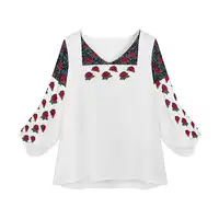 Shineflow เสื้อลำลองแขน3/4สำหรับผู้หญิง,เสื้อเบลาส์เดรสแขนยาวแต่งระบายแบบชาวเม็กซิกันปักลายดอกไม้เสื้อชาวนา