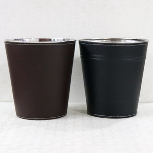 Cubo de hielo cubierto de cuero PU marrón, fabricado en acero inoxidable para botellas de vino o enfriador de vino, fabricante y proveedor de la India - Product Image 2