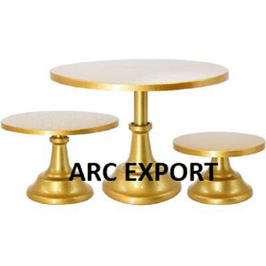 แท่นวางเค้กหินอ่อนฐานหินอ่อนฐานตั้งโชว์ขนมอบทำจากโลหะแฟนซีสีทองและสีขาว - Product Image 3